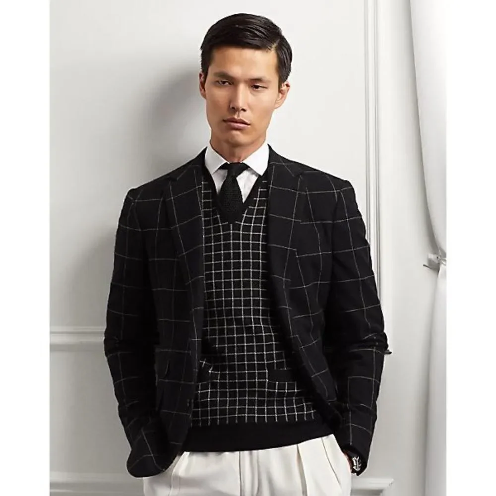 Ralph Lauren Made in Italy Virgin Wool Kent Windowpane Sport Coat Size 42 Large